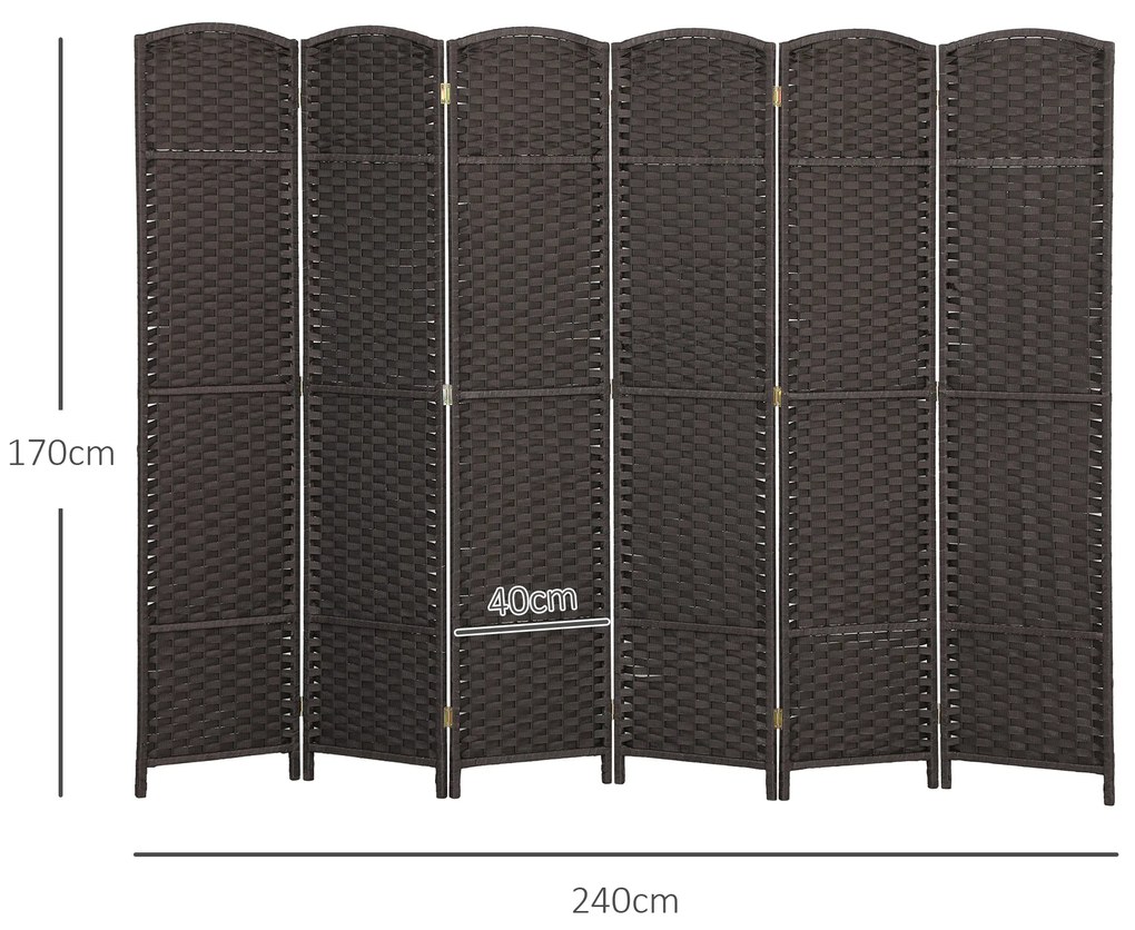 Biombo de 6 Painéis Separador de Ambientes Dobrável 240x1,6x170 cm para Sala de Estar Dormitório Escritório Castanho