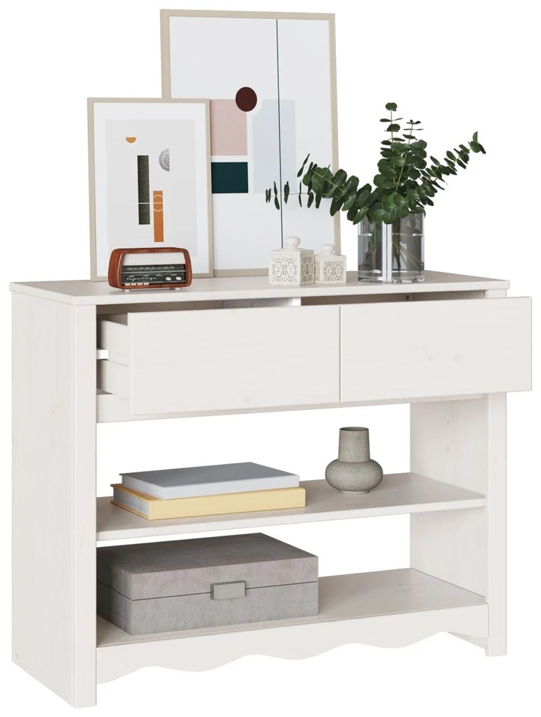 Mesa de Console "DRAMMEN" Branca 89,5x37x73 cm Madeira Sólida Pinheiro