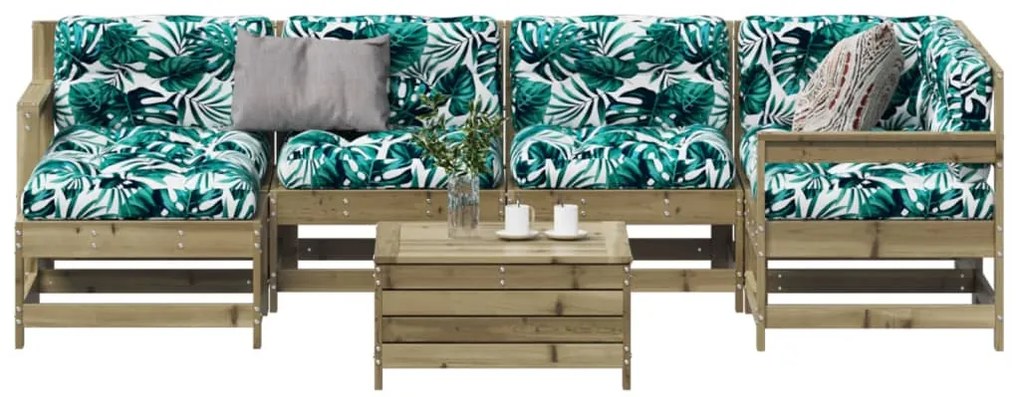 7 pcs conjunto lounge de jardim c/ almofadões pinho impregnado