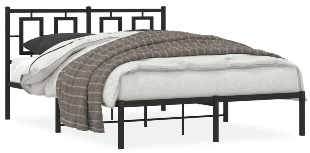 vidaXL Estrutura de cama com cabeceira 135x190 cm metal preto