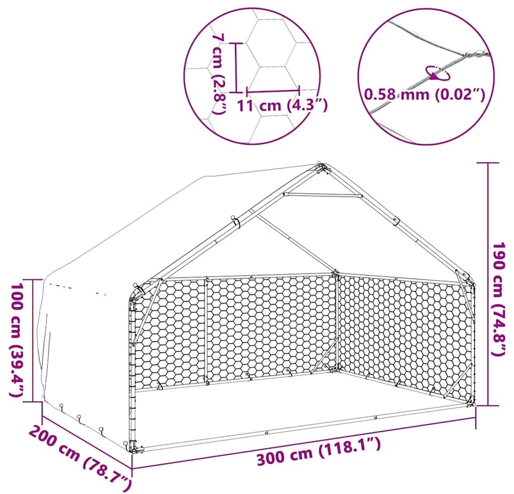 Canil exterior para cães com cobertura 3x2x1,9m aço galvanizado