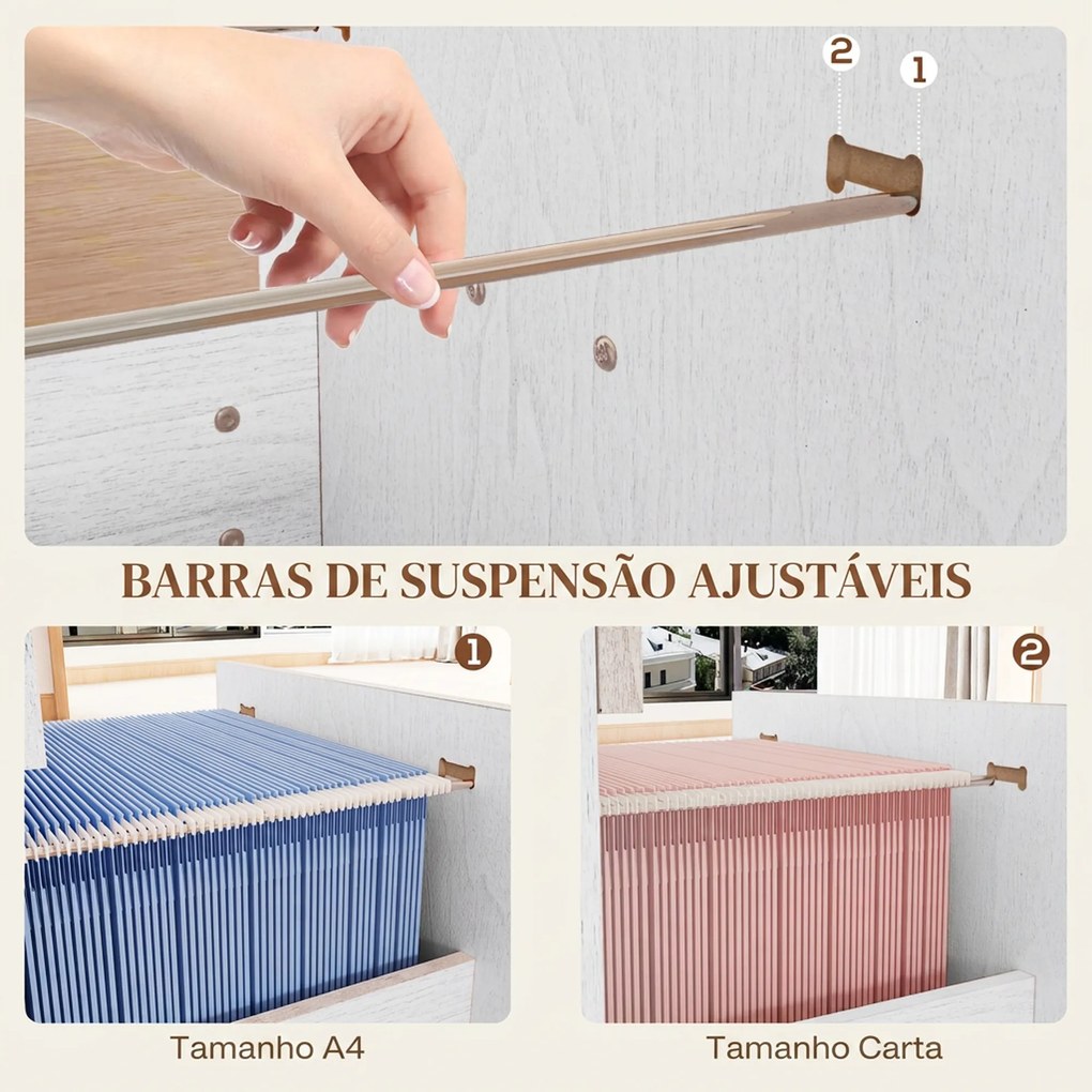 Bloco Gavetas de Escritório com 4 Gavetas Fechadura e Suportes Ajustáveis para Documentos A4 e Letter Branco 40x42x130,8 cm Branco