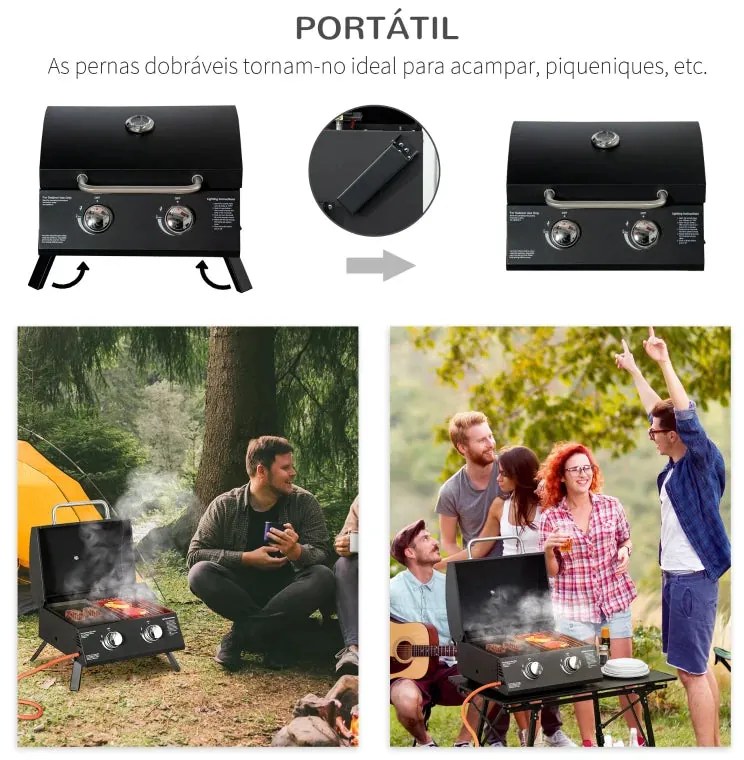 Churrasqueira a Gás Portátil com 2 Queimadores