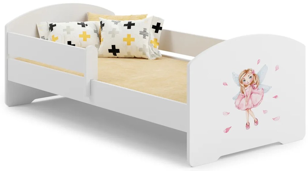 Cama infantil LUK fada 140x70 branca com grade - colchão e estrado incluído