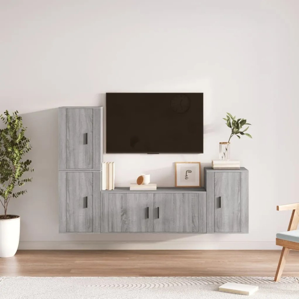 vidaXL Conjunto móveis de TV 4 pcs madeira processada sonoma cinza