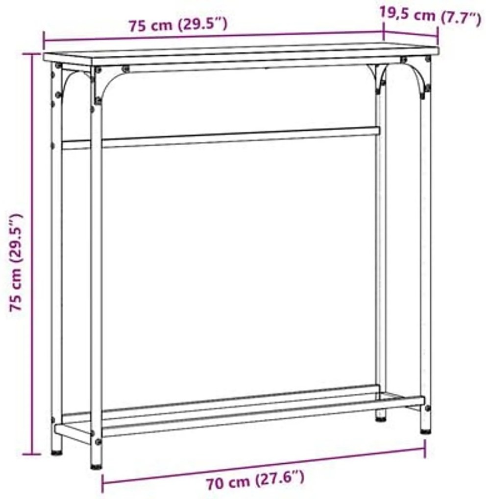 Mesa Console Preto Carvalhos 75x19,5x75 cm Madeira Prensada