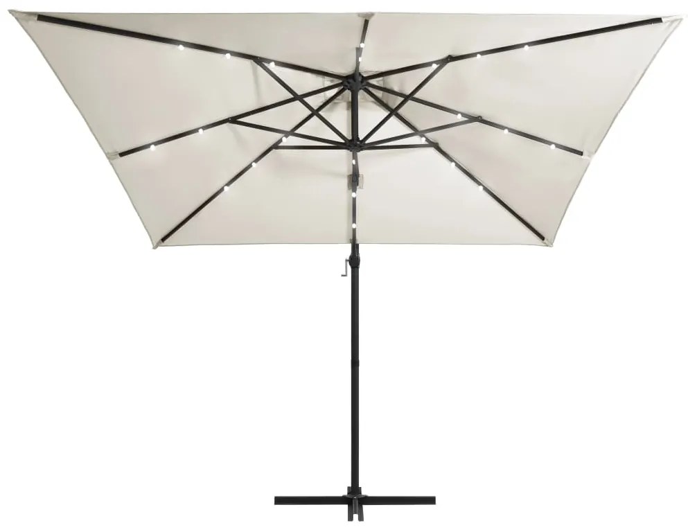 Guarda-sol cantilever c/ luzes LED e poste aço 250x250 cm areia