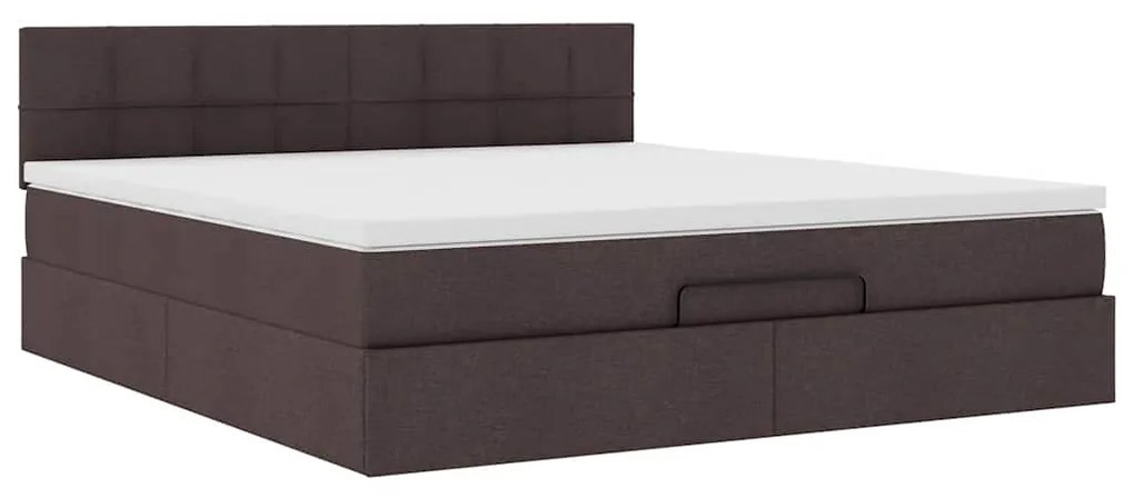 Cama Otomana com colchão&amp;LEDs 180x200cm tecido castanho-escuro