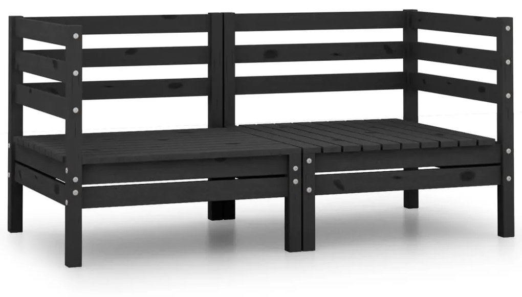 vidaXL Sofás de canto para jardim 2 pcs madeira de pinho maciça preto