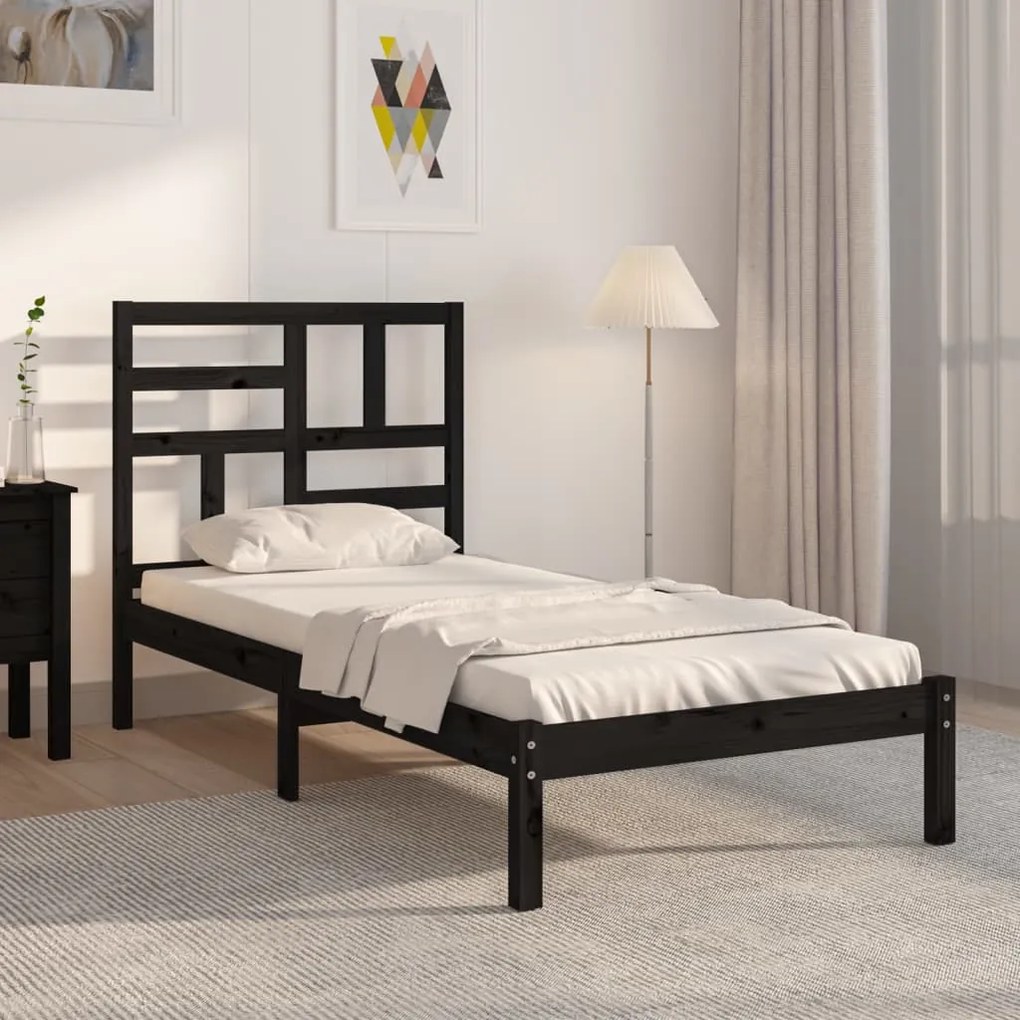 vidaXL Estrutura de cama 100x200 cm madeira maciça preto
