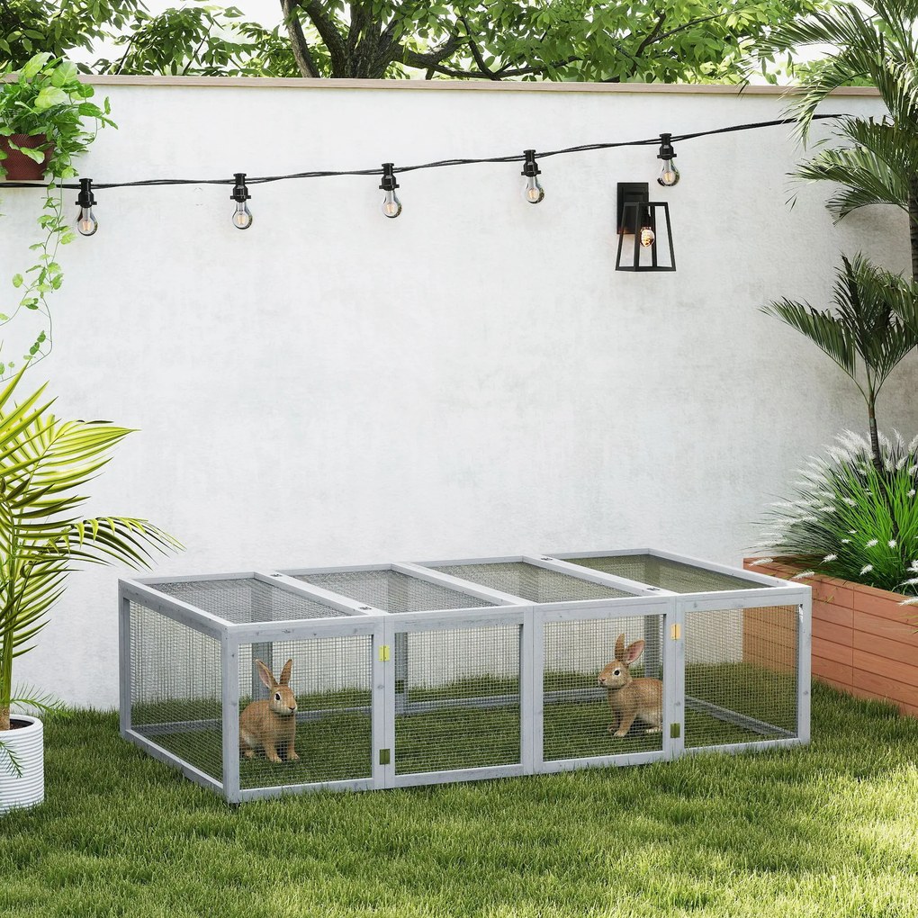 Gaiola para coelhos para interior e exterior, com 2 portas superiores, 181 x 100 x 48 cm, em madeira maciça cinzenta