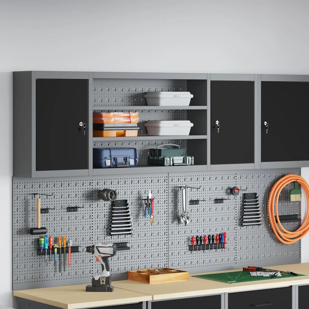 Armário para Ferramentas VidaXL Parede com Painel de Ferramentas Preto