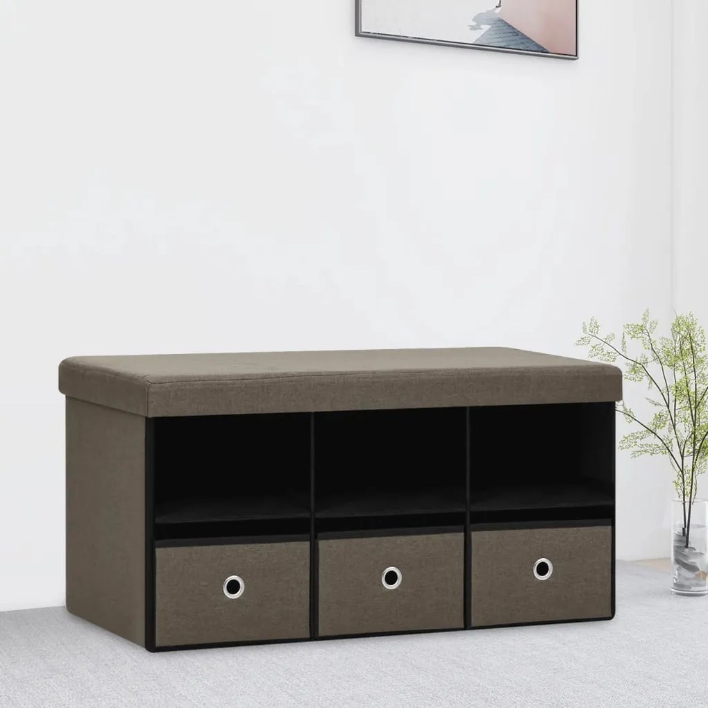 vidaXL Banco de arrumação dobrável 76x38x38 cm linho falso castanho