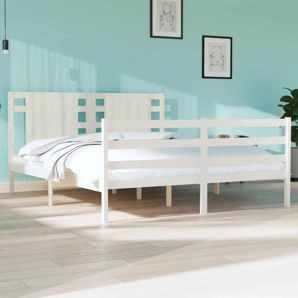 Cama sem colchão 150x200 cm madeira de pinho maciça branco