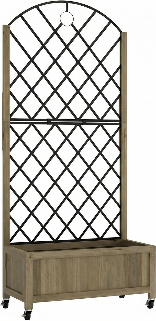 Outsunny Floreira de Madeira com Grade Metálica e Rodas para Plantas Trepadeiras Vaso Elevado 72x36x168 cm Carbonizado | Aosom Portugal