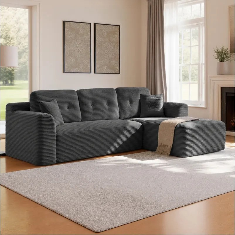 Sofá de canto modular Sem Montagem 150 x 244 x 73 cm com chaise longue grande à direita, cinza ardósia
