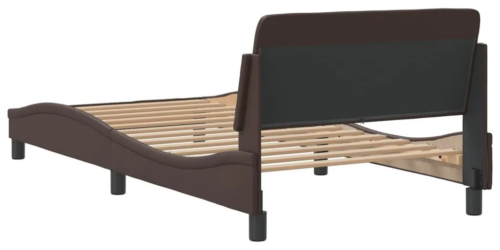 Estrutura cama c/ cabeceira 100x200cm couro artificial castanho