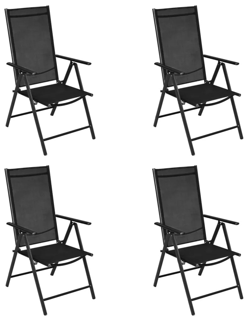 Cadeiras de jardim dobráveis 4 pcs alumínio e textilene preto