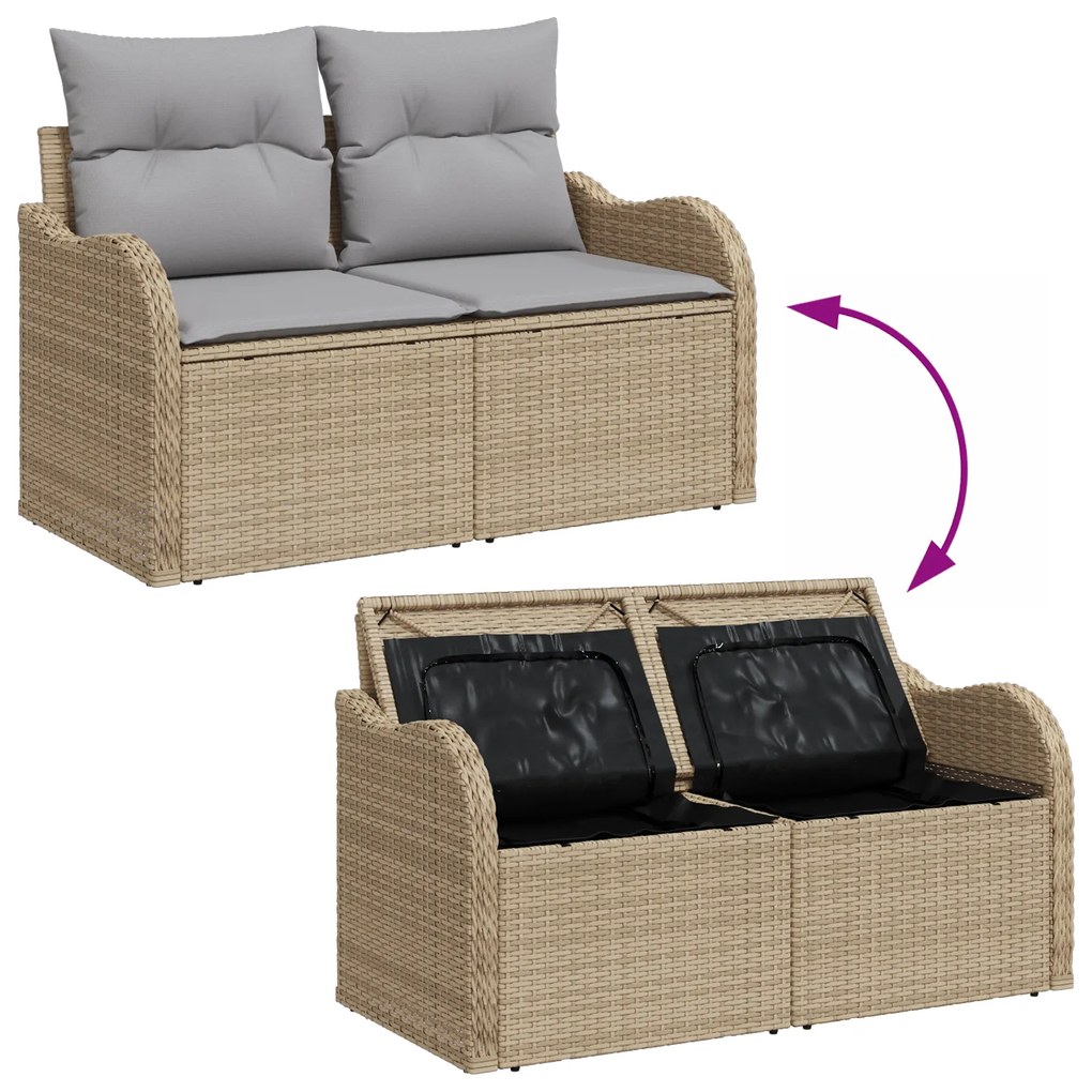 Conjunto de Sofá de Jardim vidaXL de 6 Peças com Almofadas Bege Rattan