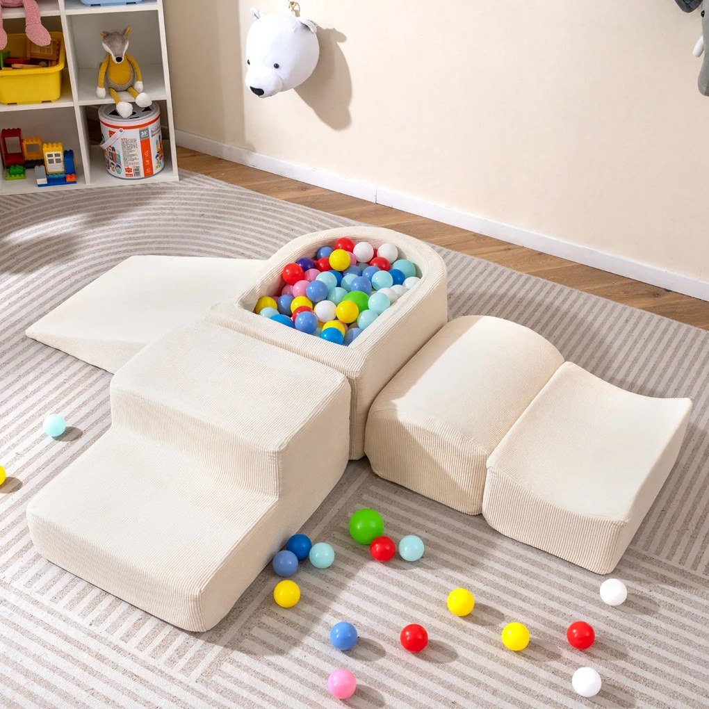 Blocos de espuma de 5 peças para Crianças (BOLAS NÃO INCLUIDAS) para trepar e gatinhar com piscina bolas e capas de veludo bege