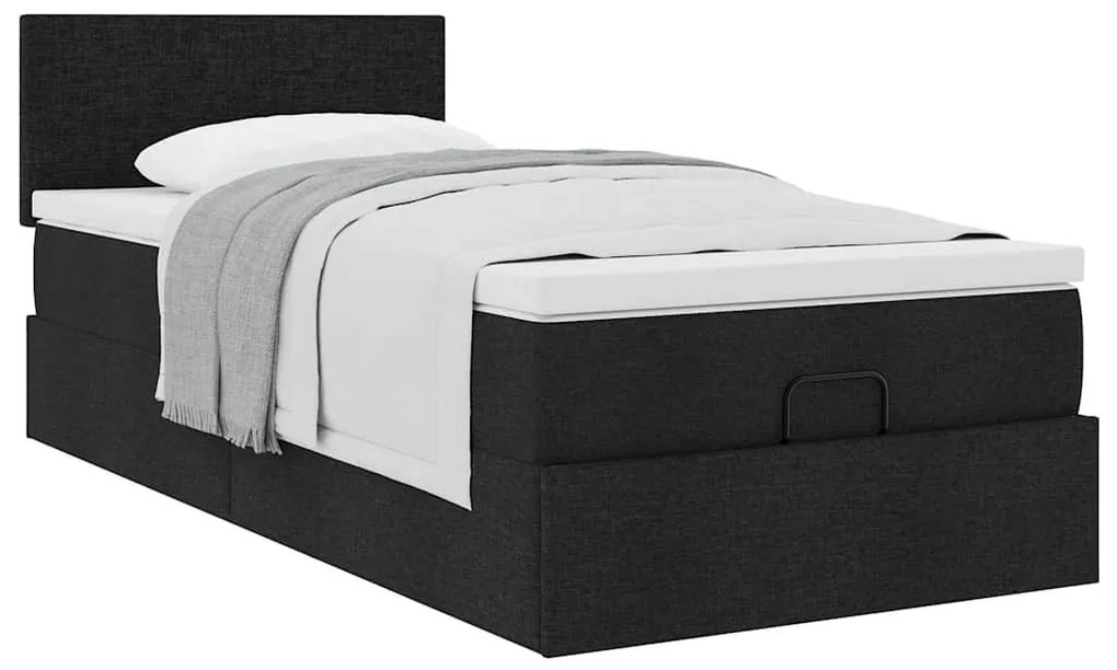 Estrutura de cama otomana com colchão preto tecido