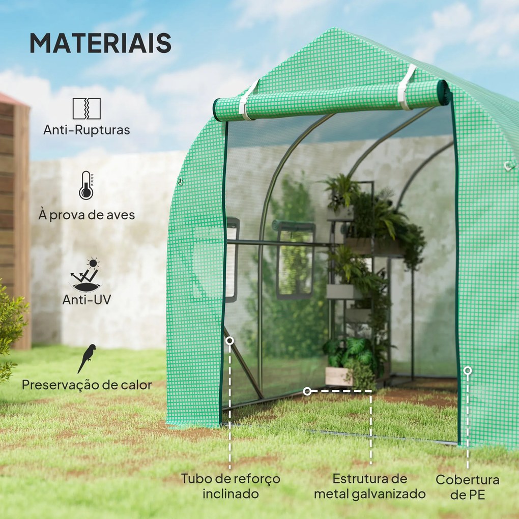Estufa tipo Túnel 3x2x2 m Estufa de Exterior com 6 Janelas de Malha e
