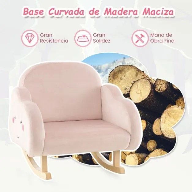 Cadeira de baloiço para crianças estofada com pernas de madeira maciça Almofadas antiderrapantes no quarto 52 x 50 x 47 cm Rosa