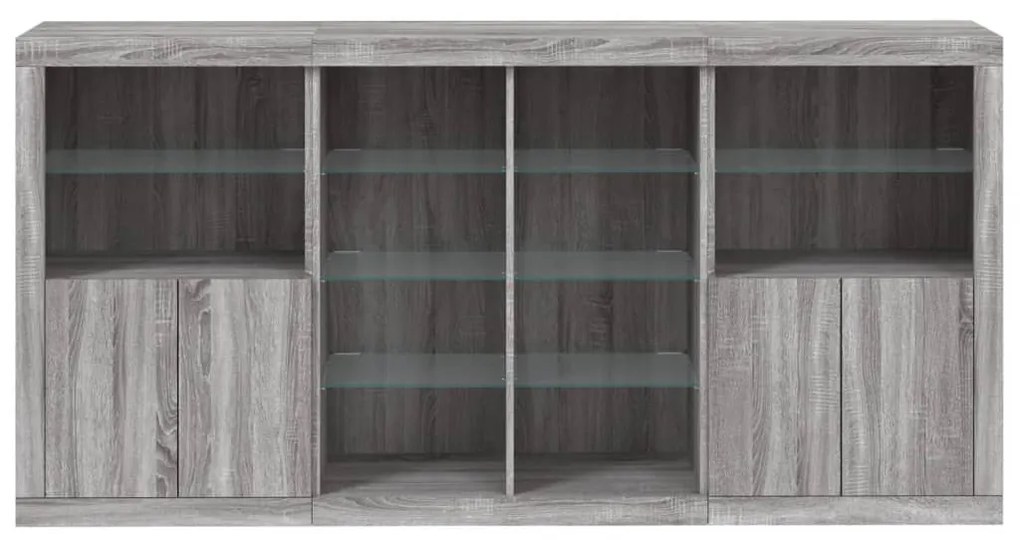 Aparador com luzes LED 202x37x100 cm cinzento sonoma