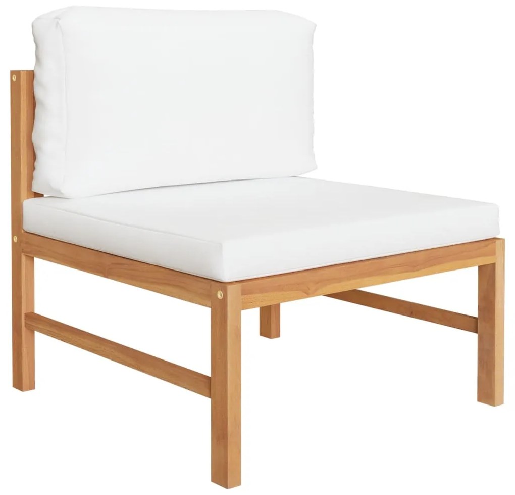 4 pcs conj. lounge jardim c/ almofadões cor creme teca maciça