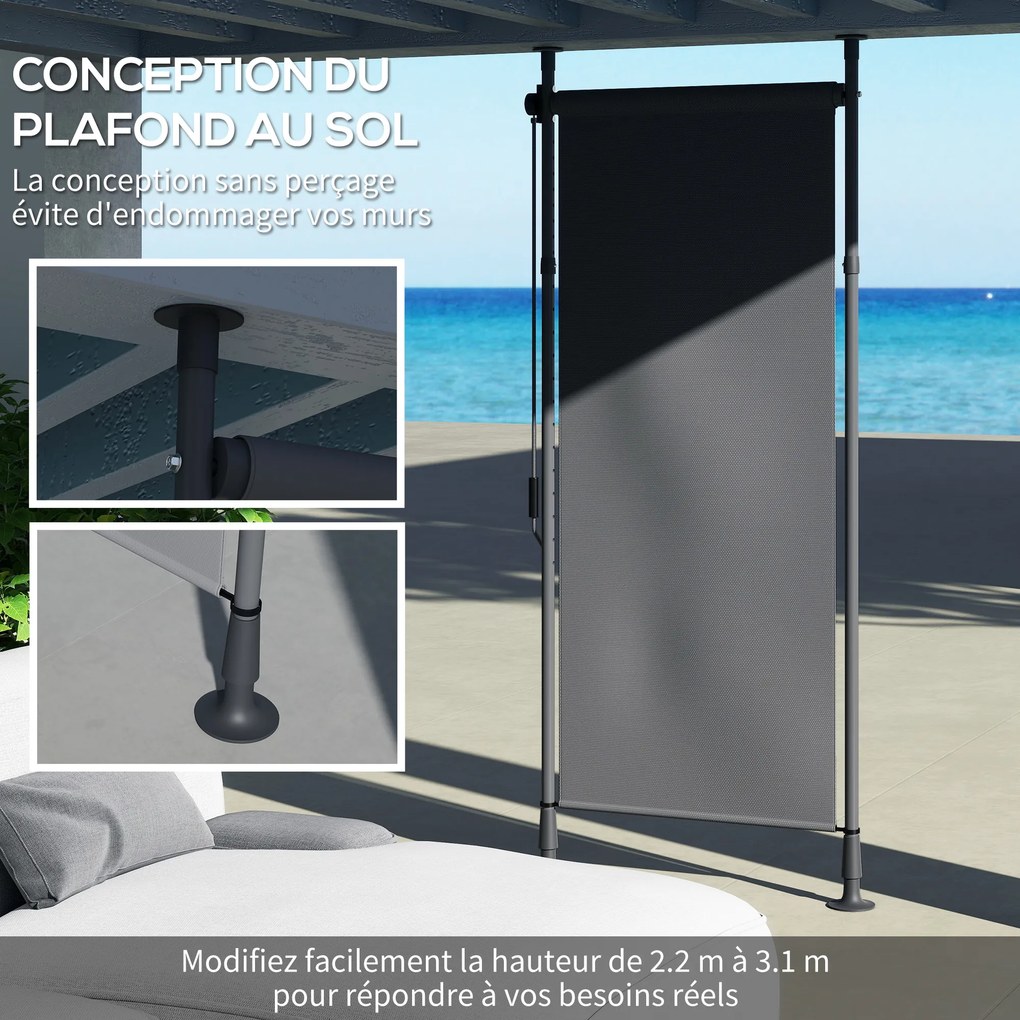 Toldo manual retrátil com suporte 120 L x 220-310 A cm, comprimento ajustável, manivela, instalação sem perfuração, metal de alumínio, poliéster cinze
