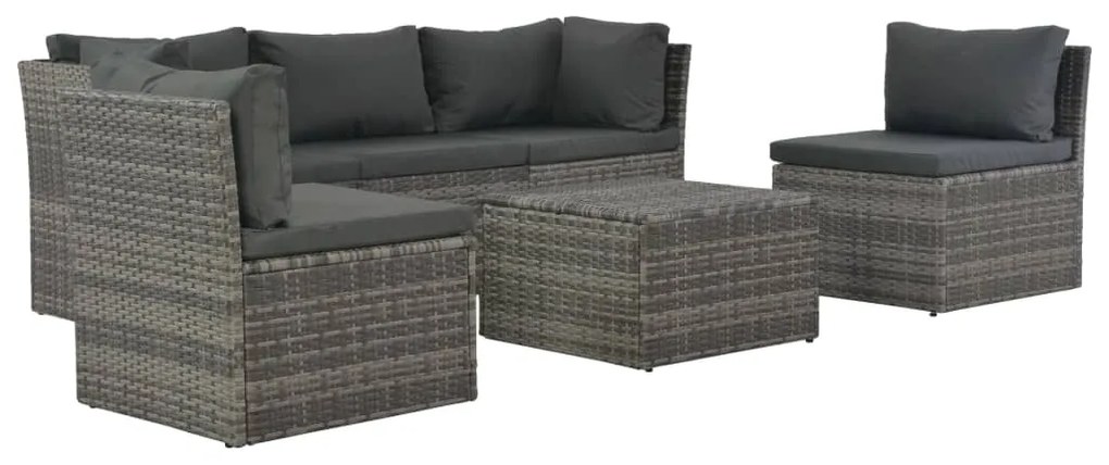vidaXL Conjunto lounge de jardim c/ almofadões 4 pcs vime PE cinzento