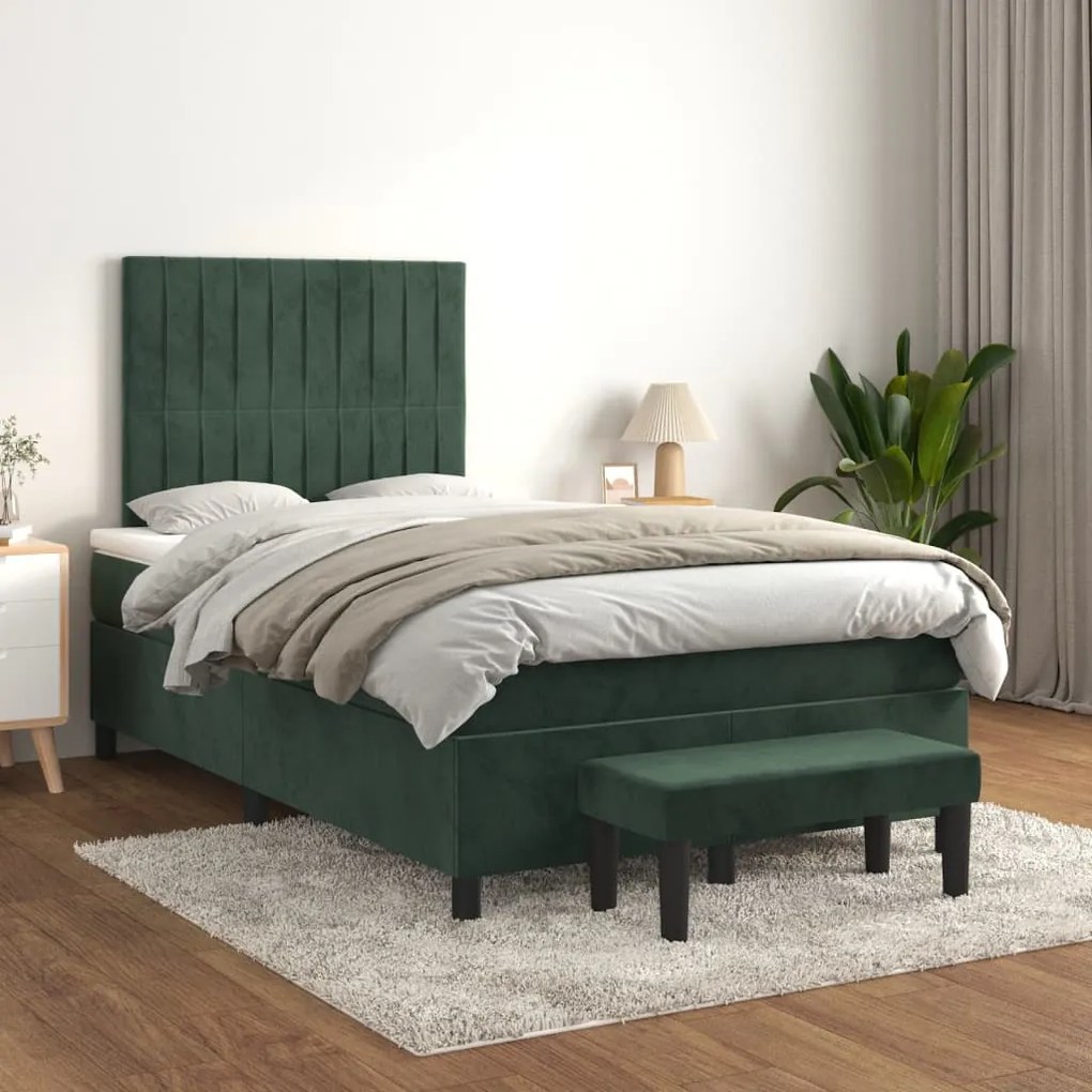 Cama boxspring com colchão 120x190 cm veludo verde-escuro