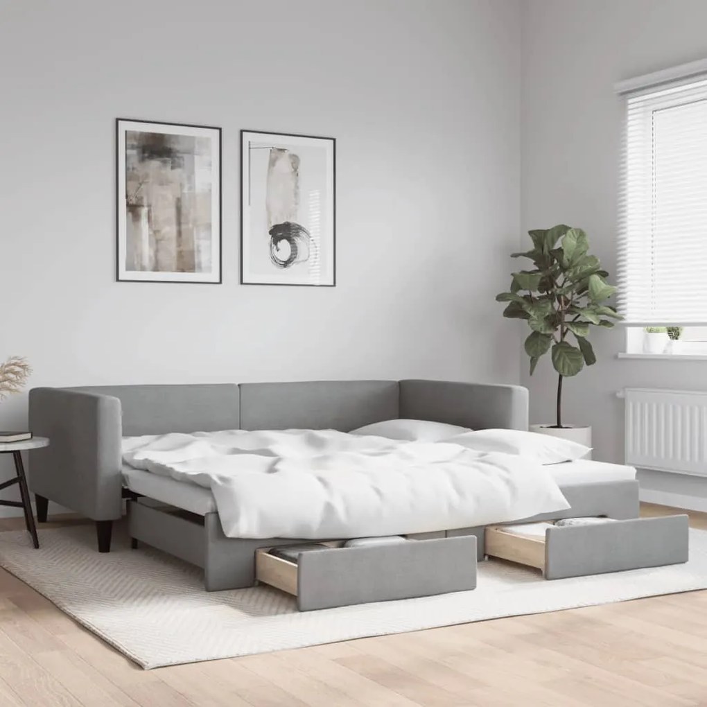 Sofá-cama c/ gavetão e gavetas 100x200 cm tecido cinzento-claro