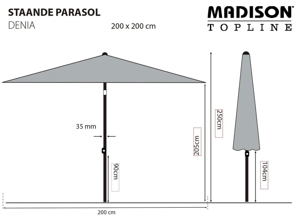 Guarda-sol de jardim Denia 200x200 cm cinzento