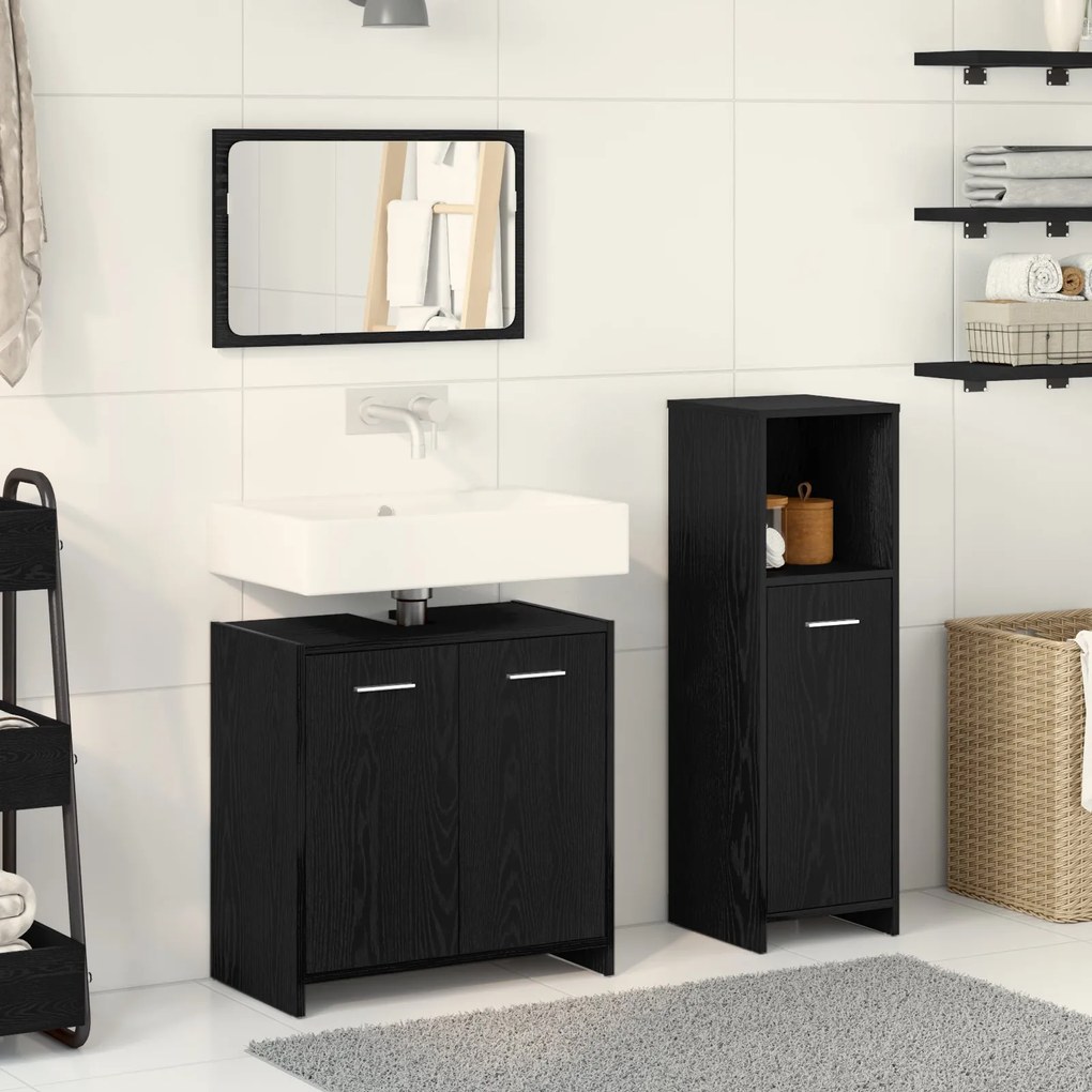 Conjunto de Móveis para Casa de Banho de 3 Peças Carvalho Preto Madeir