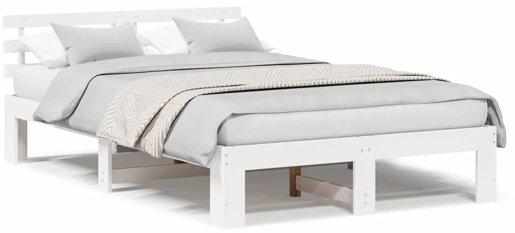 Estrutura de Cama de Madeira de Pinho Branca Madeira de Pinho Sólido