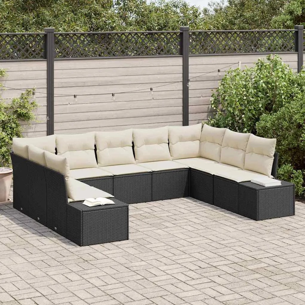 vidaXL Conjunto de Sofá de Jardim com almofada 9 pcs Preto vime PE