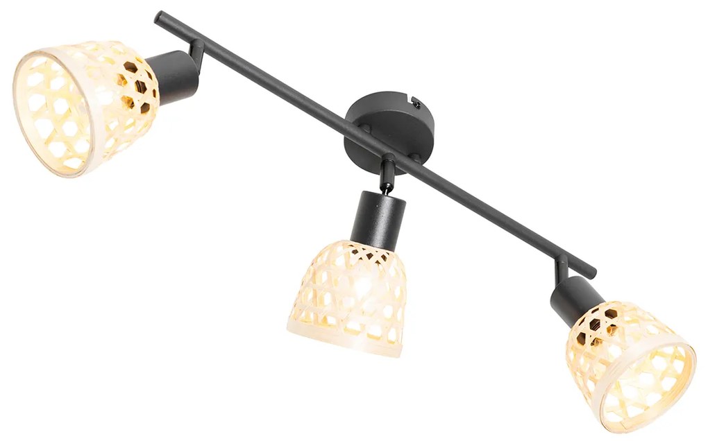 Projetores Orientais Pretos com Bambu 3 Luzes - Rayan