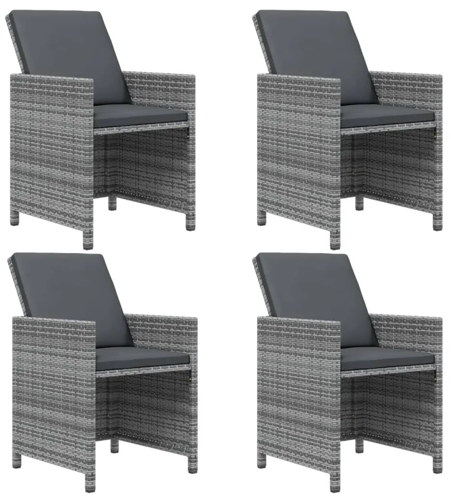 9 pcs conjunto jantar p/ jardim c/ almofadões vime PE cinzento