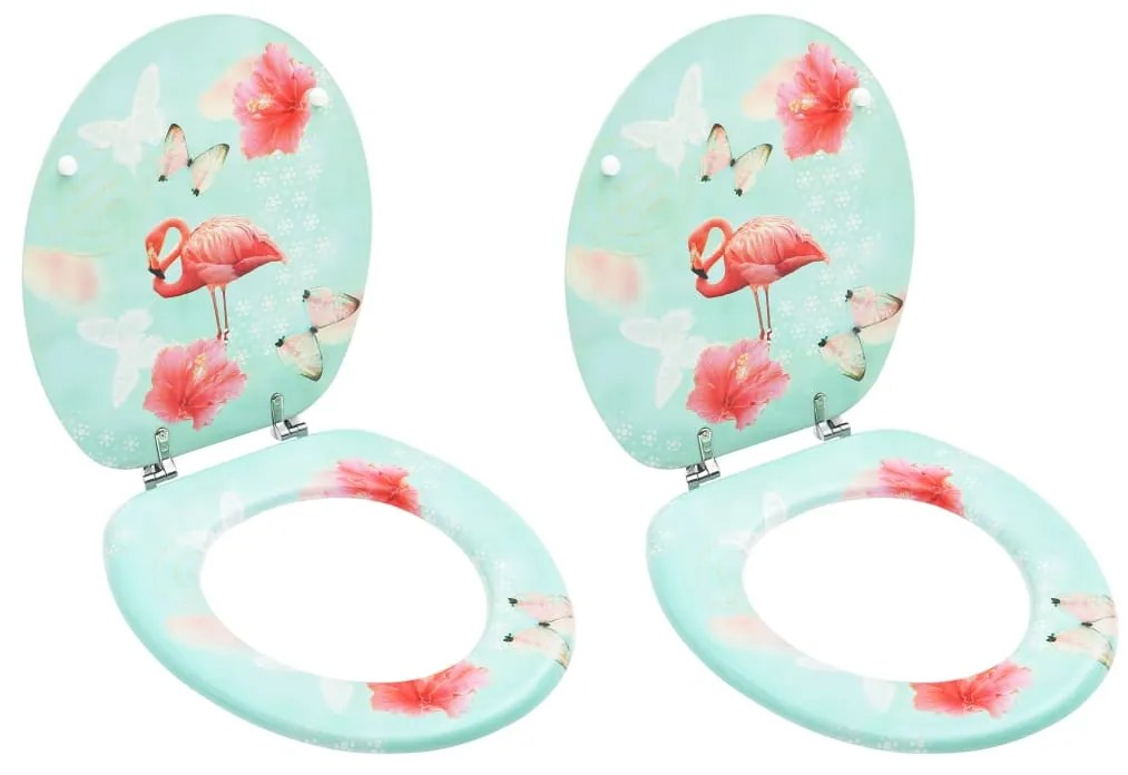 vidaXL Assentos sanita com tampas 2 pcs MDF design flamingo