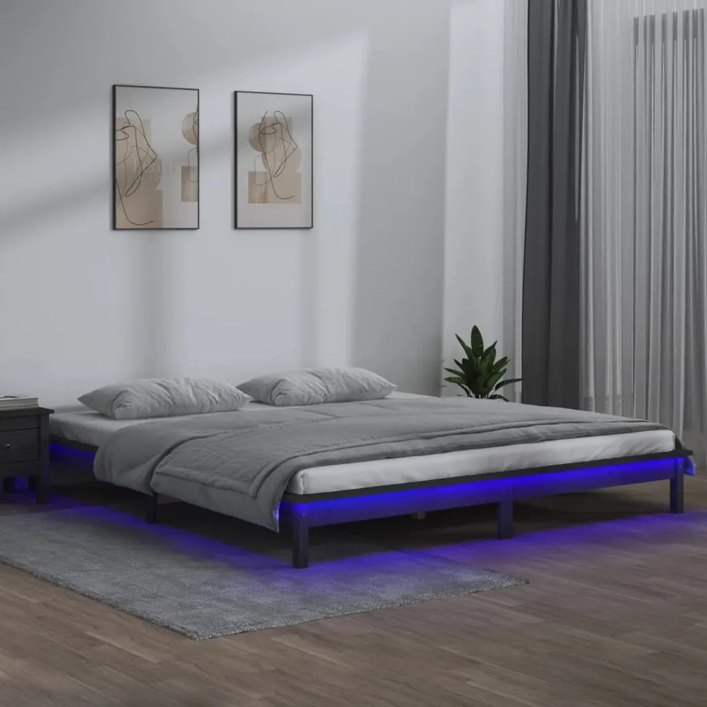 vidaXL Estrutura de cama com LEDs 120x200cm madeira maciça cinzento