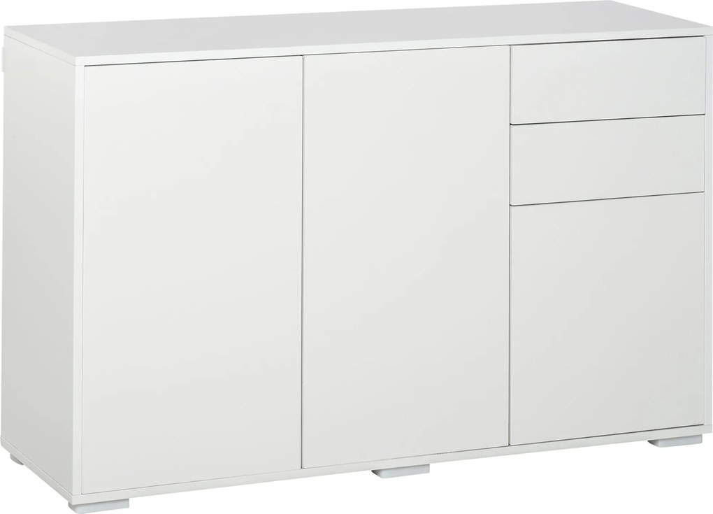 HOMCOM Sideboard Aparador, 2 gavetas, Push-Click, 117 cm x 36 cm x 74 cm, Branco | Aosom Portugal