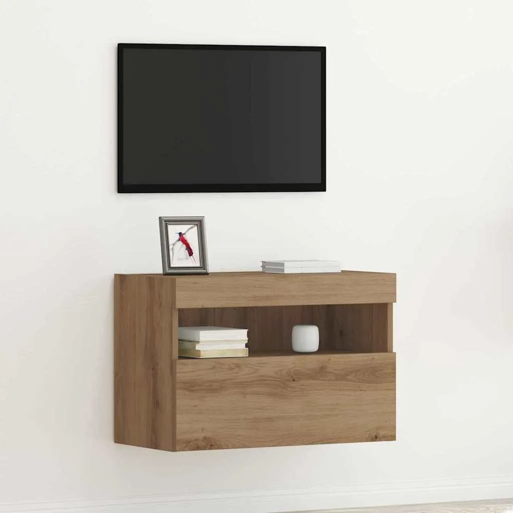 Armário de TV vidaXL com Luzes LED Carvalho Artisan 60x30x40 cm
