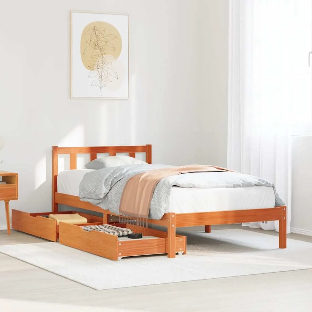 vidaXL Cama sem colchão 90x200 cm pinho maciço castanho-mel