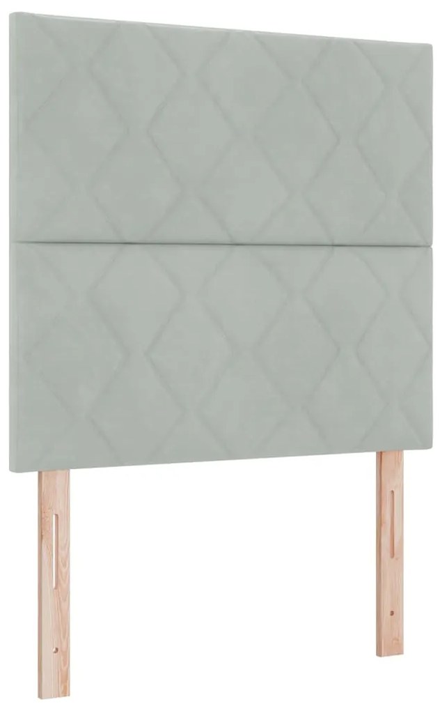 Cabeceira com design de blocos de diamante em veludo cinza claro