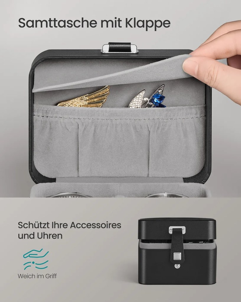 Caixa para relógios 10,1 x 12 x 8,5 cm com dois compartimentos e forro macio preto