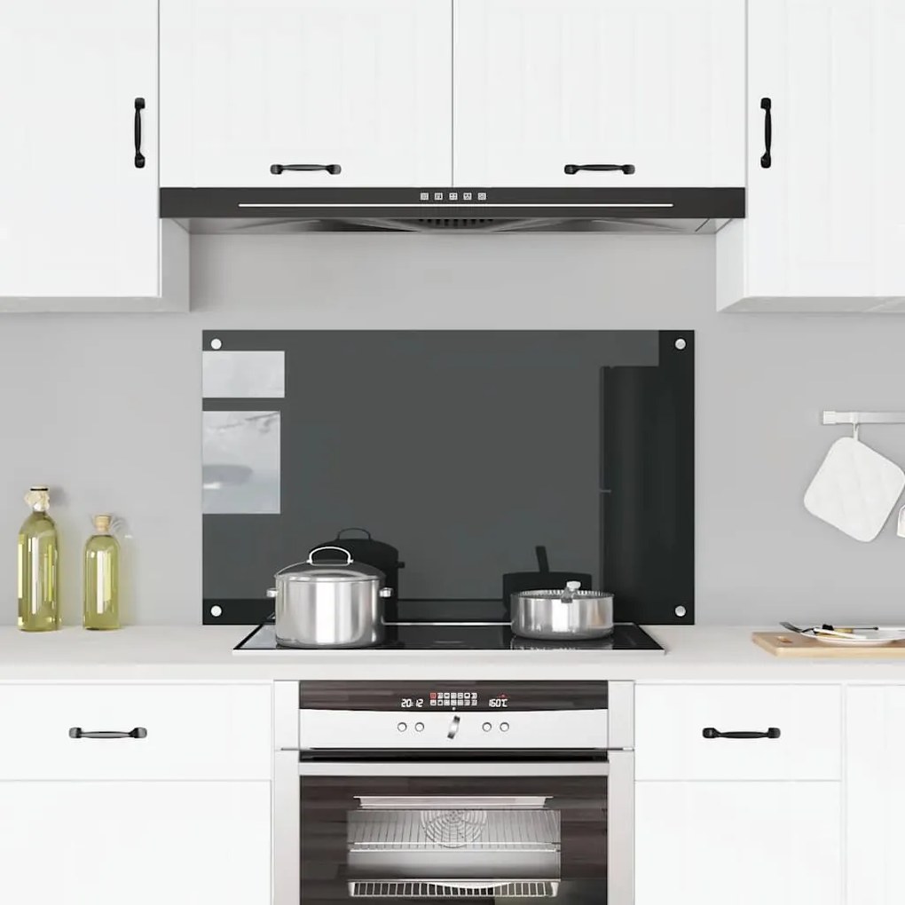 vidaXL Painel anti-salpicos de cozinha 100x60 cm vidro temperado preto