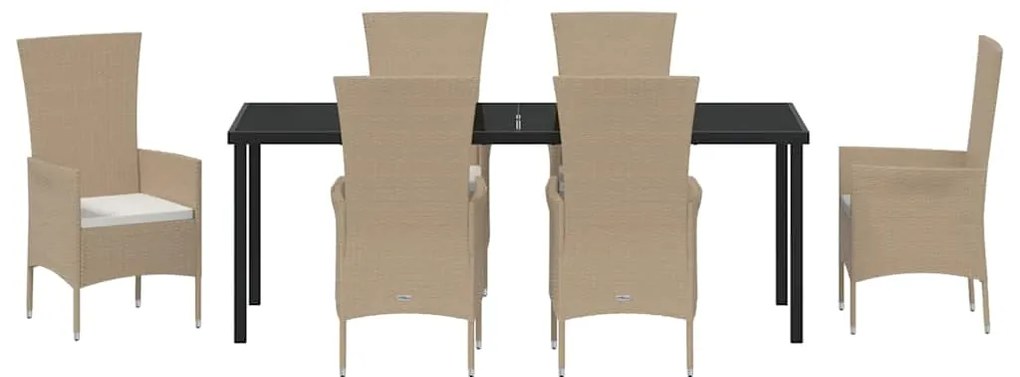 Conjunto de Jantar para Jardim com almofada 7 pcs Bege, Preto