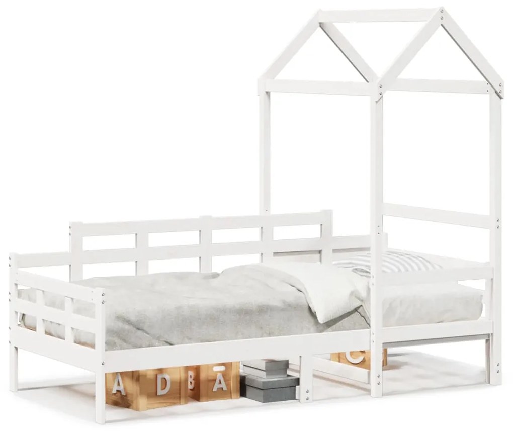 Sofá-cama com telhado 90x200 cm madeira de pinho maciça branco