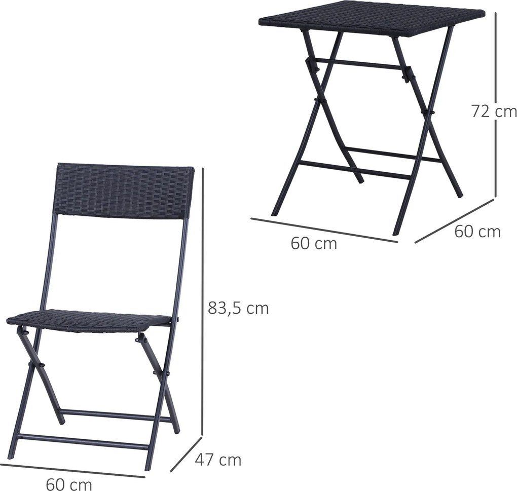 Conjunto de Jardim de Vime 3 peças Dobráveis Jogo de Mesa 60x60x72cm e